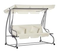 Outsunny Dondolo da Giardino convertibile in Letto a Dondolo, Dondolo 3 Posti in Acciaio e Poliestere con Tetto Regolabile e 2 Portabicchieri, 200x120x164 cm, Crema