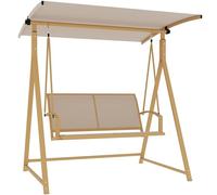 Outsunny Dondolo da Giardino Esterno a 2 Posti con Baldacchino Regolabile 90° Protezione UV 30+ e Struttura Triangolare in Metallo Portata 220 kg 160x112x162 cm Cachi
