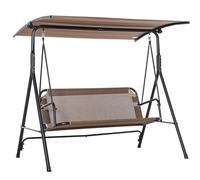Outsunny Dondolo da Giardino Terrazza 3 Posti con Tettuccio Parasole Regolabile, Metallo e Texteline 172x110x155cm Marrone Aosom
