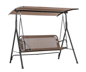 Outsunny Dondolo da Giardino Terrazza 3 Posti con Tettuccio Parasole Regolabile, Metallo e Texteline 172x110x155cm Marrone Aosom