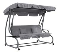 Outsunny Dondolo Letto da Giardino con Tettuccio Regolabile e Vassoi, in Acciaio e Poliestere, 200x120x164 cm, Grigio Aosom