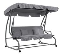 Outsunny Dondolo Letto da Giardino con Tettuccio Regolabile e Vassoi Portabicchieri, Dondolo da Giardino in Acciaio e Poliestere, 200x120x164 cm, Grigio