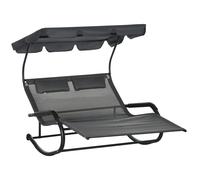 Outsunny Doppel-Sonnenliege per 2 persone, inclusi cuscini e baldacchino, 200 cm x 139 cm x 140 cm, Grigio scuro
