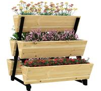 Outsunny Fioriera da Esterno a 3 Livelli con 5 Strutture in Legno di Abete, Fioriera da Giardino con Fori di Drenaggio e Fodera, 75x78x77 cm, color Legno