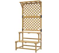 Outsunny Porta Piante da Esterno, Fioriera con Grigliato per Rampicanti in Legno di Abete, Scaffale Porta Piante con 2 Ripiani a Doghe e Barra Superiore, 75x50x166 cm, Giallo