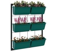 Outsunny Fioriera da Esterno Verticale a 3 Livelli, 6 Vasi per Piante da Esterno in Plastica con Fori di Drenaggio, Portavasi da Appendere per Fiori ed Erbe Aromatiche, 52x14x66 cm, Verde