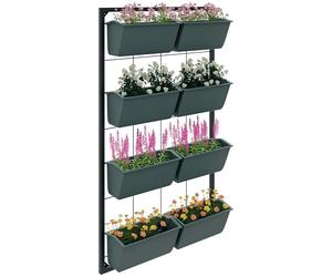 Outsunny Fioriera da Esterno Verticale a 4 Livelli, 8 Vasi per Piante da Esterno in Plastica con Fori di Drenaggio, Portavasi da Appendere per Fiori ed Erbe Aromatiche, 52.5x14x90 cm, Verde Scuro