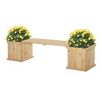 Outsunny Fioriera e panca da giardino in legno da 37 l, combinazione di aiuole rialzate per patio, parco, naturale, 176 x 38 x 40 cm