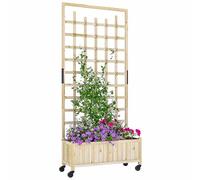 Outsunny Fioriera in legno a traliccio rialzato, per giardino, con ruote e fodera, per la privacy, per coltivare verdure, erbe e fiori per giardino, patio, terrazza