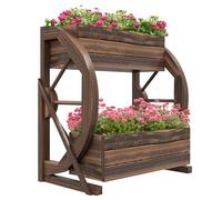 Outsunny Fioriera in Legno da Esterno a 2 Livelli, Orto Rialzato con 2 Vasi e Ruote di Carro Stile Country, 55x32x56cm