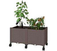 Outsunny Fioriera Rialzata 85L con Ruote Bloccabili e Autoirrigazione, Marrone