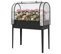 Outsunny Fioriera Rialzata con Copertura Mini Serra e Foro di Drenaggio Nero