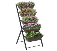 Outsunny Fioriera rialzata con gradini, fioriera verticale con 5 fioriere, fori di drenaggio con tappi in gomma, gradini per piante, ortaggi, erbe aromatiche, struttura in acciaio, marrone