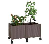 Outsunny Fioriera Rialzata da 85L con Ruote e Sistema di Drenaggio, Marrone