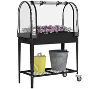 Outsunny Fioriera rialzata Orto con Telone Trasparente, Mini Serra da Giardino, 2 Ruote e 1 ripiano inferiore per verdure, fiori, orto, dim. 80L x 40L x 120H cm
