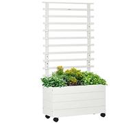Outsunny Fioriera Rialzata Verticale con 4 Ruote e Traliccio per Piante Rampicanti in Legno di Abete, 76x30x155cm, Bianco