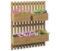 Outsunny Fioriera Verticale a Doghe con 3 Vasi Rimovibili e Fori di Drenaggio, Orto Rialzato da Esterno in Legno di Abete, Montaggio a Parete, per Piante, Fiori e Verdure, 60x16x80cm, Carbonizzato
