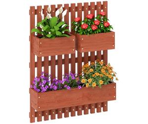 Outsunny Fioriera Verticale a Doghe Esterno 3 Vasi 60x16x80cm Marrone