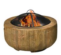 Outsunny Focolare in Design a Ceppo d'Albero, Coperchio a Griglia, Griglia per la Carbonella, Gancio per il Fuoco, Ø61,5 x 39 cm