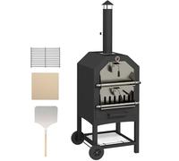Outsunny Forno per pizza da esterno 2 in 1, griglia autoportante a 3 livelli con copertura antipioggia, camino, termometro, ripiano inferiore, maniglie antiscottatura, ruote per giardino, feste,