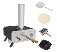 Outsunny Forno portatile per pizza a pellet di legno con pietra per pizza girevole da 12" / 30cm, buccia e coperchio, pizzaiolo a legna con termometro per cucinare all'aperto in giardino