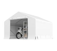 Outsunny Garage Moto per Esterno Portaoggetti 3x3 m Impermeabile con Porta e Prese d'Aria Avvolgibili, Tenda Garage per Biciclette e Attrezzi in Metallo e Tessuto PE, Anti UV, Bianco