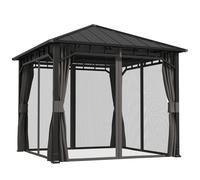 Outsunny Gazebo 3 x 3 m Impermeabile Robusto Resistente all'Inverno con Pannelli Laterali, Reti, Gancio Tetto Rigido Grigio scuro Aosom Italy