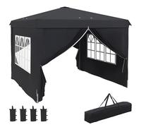 Outsunny Gazebo 3x3 Pop-up per 6-9 Persone ad Altezza Regolabile e Fori di Drenaggio e Borsa da Trasporto, Gazebo Pieghevole in Metallo con Funi, Picchetti e Sacchi, Grigio Scuro