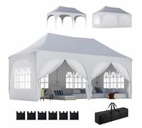 Outsunny Gazebo 3x6 m Pieghevole Pop Up ad Altezza Regolabile, Gazebo da Giardino con Pareti Laterali, Sacchi di Sabbia, Borsa da Trasporto, UV30+, per Esterno Campeggio Feste, Grigio Chiaro/Bianco