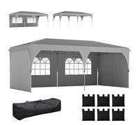 Outsunny Gazebo 3x6 m Pieghevole Pop Up ad Altezza Regolabile, Gazebo Esterno con Strisce Riflettenti, Pareti Laterali, Sacchi di Sabbia, Borsa da Trasporto, UV50+, per Campeggio Feste, Grigio Chiaro