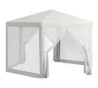 Outsunny Gazebo 4x4 m da Giardino Esagonale con Pareti in Rete, 2 Porte e Gambe Regolabili, Gazebo in Metallo e Poliestere con Picchetti e Funi, Bianco Crema
