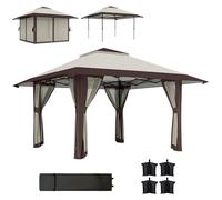 Outsunny Gazebo 4x4m Impermeabile Regolabile in Altezza Pieghevole con Pareti in Rete UV 50+ da Giardino con Borsa di Trasporto e Sacchi di Sabbia