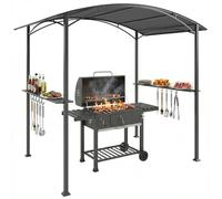 Outsunny Gazebo Barbecue 2,4 x 1,5 m, Gazebo a Pergola con 2 ripiani laterali, tenda da sole resistente alle intemperie, ganci e struttura in acciaio, per giardino, terrazza esterna, campeggio BBQ