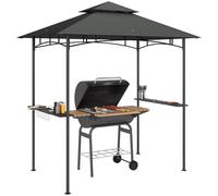 Outsunny gazebo BBQ con LED 240 x 150 x 258 cm gazebo da giardino idrorepellente ignifugo con tetto a doppio strato, rastrelliere laterali, gazebo con protezione UV, gazebo BBQ per party BBQ grigio