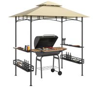 Outsunny Gazebo da BBQ, Gazebo da giardino con 2 ripiani, ceste portaoggetti, ganci, per terrazza, Beige