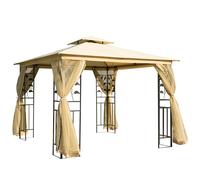 Outsunny Gazebo da Esterno 3x3m con Zanzariera e Telaio in Acciaio Beige