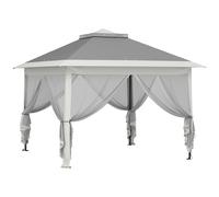 Outsunny Gazebo da Esterno ad Altezza Regolabile con Zanzariere, in Metallo e Tessuto Oxford, 3.3x3.3x2.8 m, Grigio Scuro