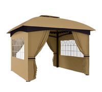 Outsunny Gazebo da Giardino 3.4x3.4 m con Finestre e Pareti Laterali, Gazebo da Esterno Resistente con Protezione UV, Tenda Tendone Padiglione per Feste, Tetto a 2 Livelli, Struttura Metallo, Beige