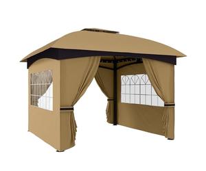 Outsunny Gazebo da Giardino 3.4x3.4 m con Pareti Laterali e Finestre, Gazebo da Esterno Resistente Protezione UV Tenda Tendone Padiglione per Feste con Tetto a 2 Livelli, Struttura in Metallo, Beige