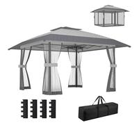 Outsunny Gazebo da giardino, 4 x 4 m, Pop up, tenda pieghevole regolabile in altezza, protezione UV30+ gazebo pieghevole con doppio tetto 4 pareti in rete, 4 sacchi di sabbia, borsa per il trasporto