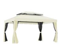 Outsunny Gazebo da Giardino 4x3m con Doppio Tettuccio, Tende e Zanzariere, Struttura in Alluminio, Beige Aosom