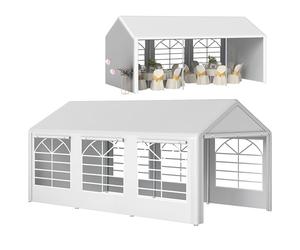 Outsunny Gazebo da Giardino 6x3 m con Finestre Laterali, Tendone per Feste a 3 Stanze con Porte a Cerniera e Rivestimento Anti UV, Bianco