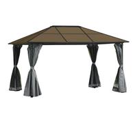 Outsunny gazebo da giardino con tetto rigido in policarbonato impermeabile 4 pareti laterali con zanzariera anti UV 4 x 3 m grigio scuro e nero