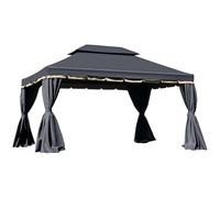 Outsunny Gazebo da giardino da esterno, 4 x 3 m, con doppio tetto Barnum, tenda da ricevimento con pareti e zanzariere, colore: Nero