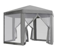 Outsunny Gazebo da Giardino Esagonale 4x4 m con Pareti Laterali in Rete, 2 Porte, Fori di Drenaggio, Picchetti e Funi, Gazebo da Esterno in Metallo e Poliestere, per Giardino, Feste, Matrimoni, Grigio