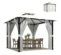 Outsunny Gazebo da giardino esterno 3 x 3 m, gazebo da giardino, struttura robusta in metallo, tetto doppio, barnum con tende, ganci da soffitto, anti-UV UPF50+, per festa e terrazza, crema