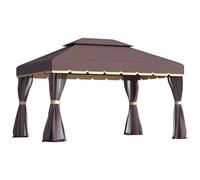 Outsunny Gazebo da Giardino Impermeabile con Doppio Tetto, Zanzariera e Teli Laterali, in Alluminio e Poliestere, 2.9x3.9 m, Caffè Aosom Italy