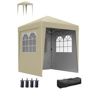 Outsunny Gazebo da giardino pieghevole Pop-up, 2 x 2 m, tenda da ricevimento, altezza regolabile 3 livelli anti-UV 30+ 3 pareti laterali con 4 sacchi di sabbia e 1 borsa per il trasporto tessuto