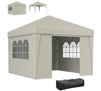 Outsunny Gazebo da giardino Pop-up pieghevole Gazebo Barnum - Tenda da ricevimento, 3 x 3 m, anti-UV 30 + con finestre pareti laterali, borsa per il trasporto color crema