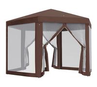 Outsunny Gazebo Esagonale da Giardino, Patio, Feste, Tenda a baldacchino con zanzariera e Porta con Cerniera, Marrone